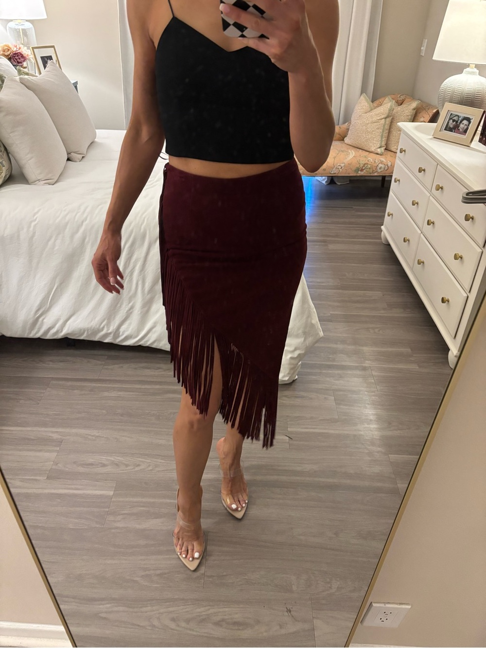 Intermix Genuine Suede Fringe Skirt in Burgundy 🍷 - Picture 3 of 6